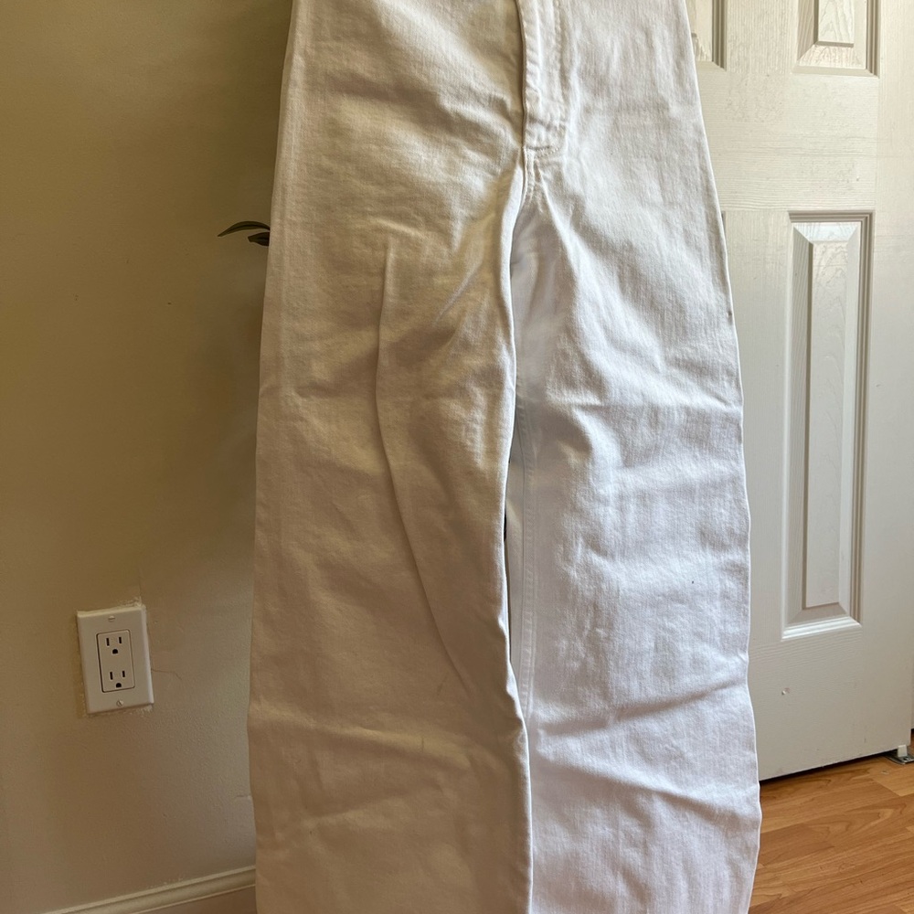 Zara White Flare Wide Leg Jeans Crisp Denim